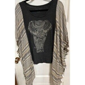 Upcycled Boho Poncho T-shirt Elephant Hippie 40” Arm Span 24” Medium To Large
